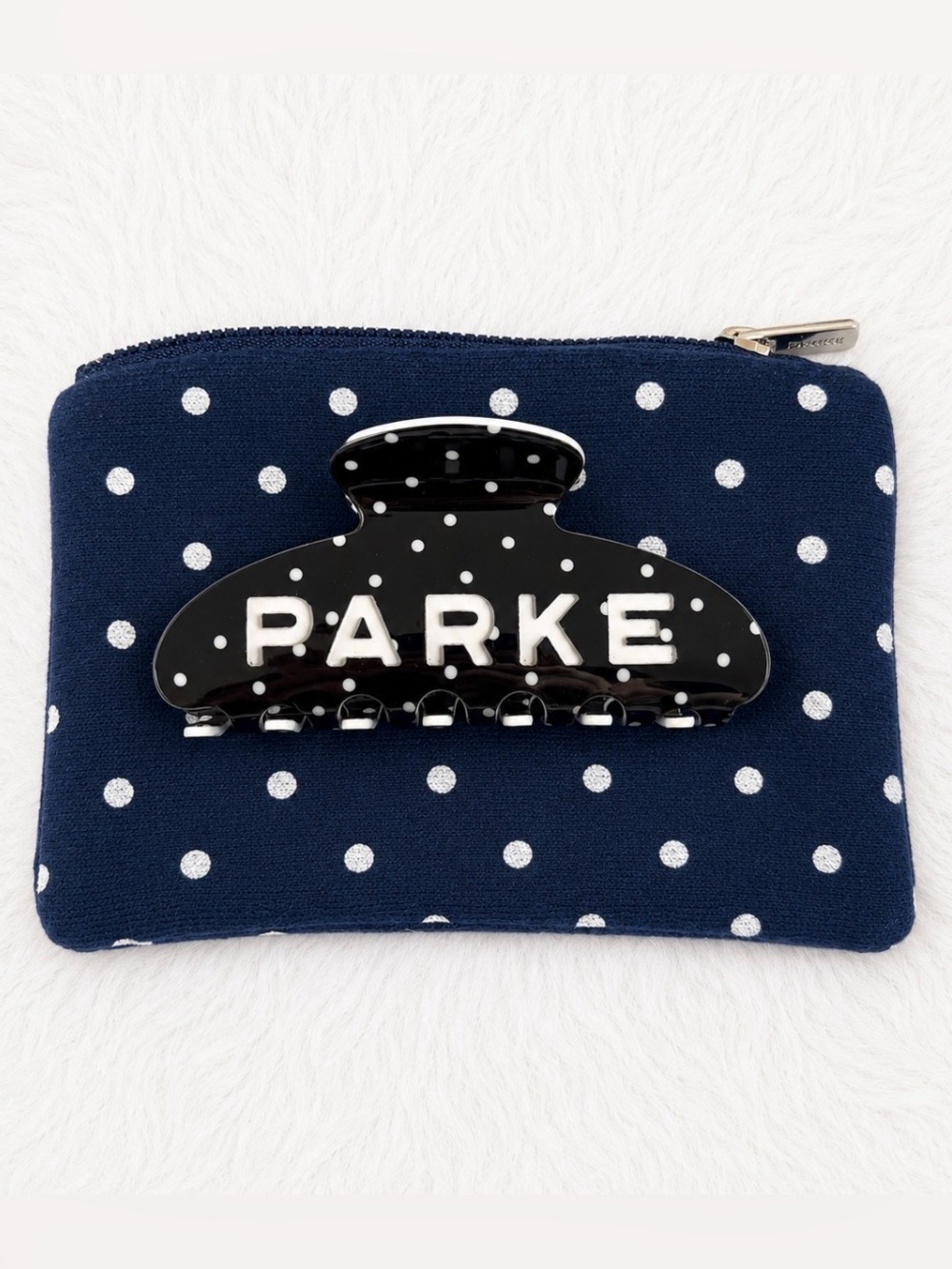 PARKE Black Polka Dot Hair Claw Clip with Pouch RARE SOLD OUT COLLECTION